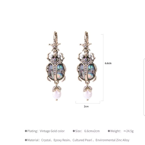 Beetle Star Show Stopper Abalone Crystal Earrings - Picture 4 of 5